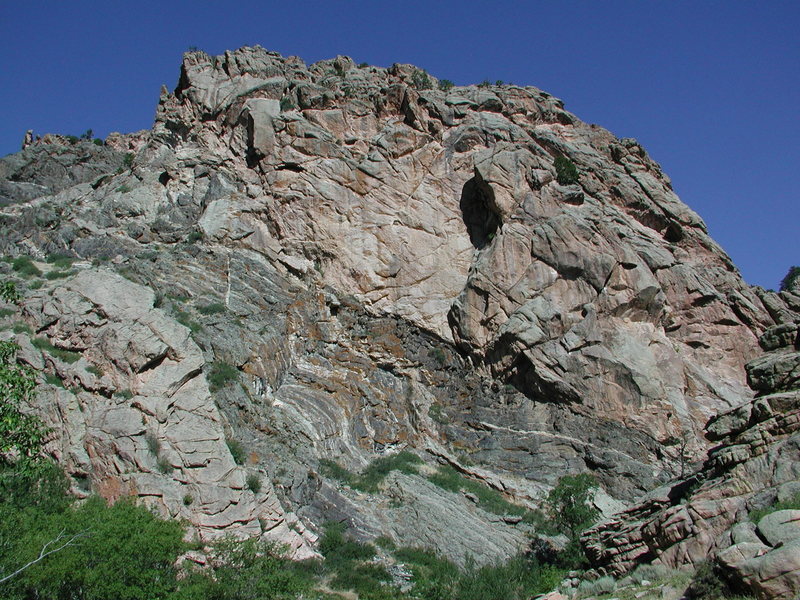 The massive outcrop just up stream from the mouth of Toni Gulch. This rock has a much different texture than the Red Rock just downstream.