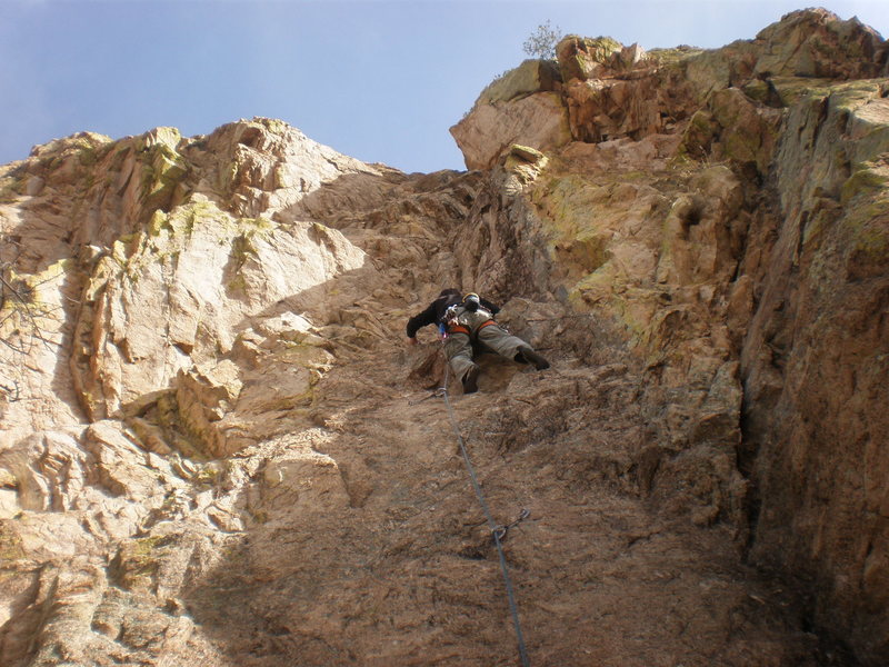 Leading Whatchamacallit (5.8) on Sweet Rock.<br>
<br>
Photo by Todd K.