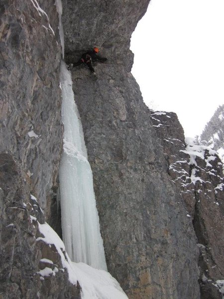 Tourist Trap, Great climb, the ice was fat at the time, the traverse is tricky but has some fixed gear which helps, a few finger size cams can be handy. WI4/5 M5