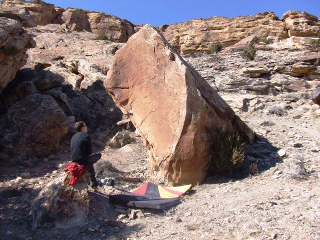 The Pullout Boulder, route follows left side of the arete.