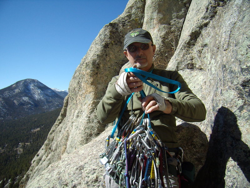 Mike C. on J Crack - Lumpy Ridge - on a quiet splitter day. Sat March 10th 2012.