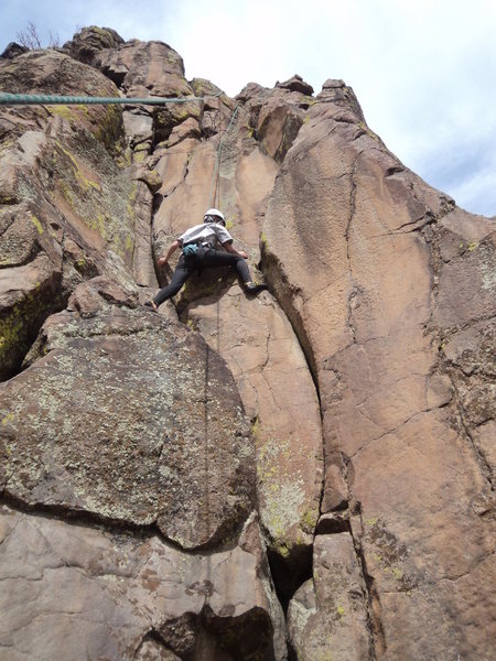 Jackie starting the crux move.