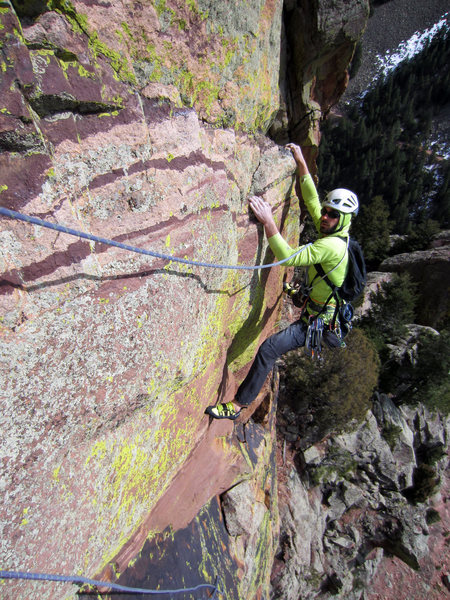 Dave following the traverse to the pitch 1 anchor.