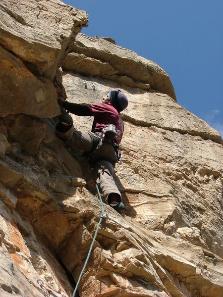 Larry getting the 2nd ascent on Sidestep Minnie