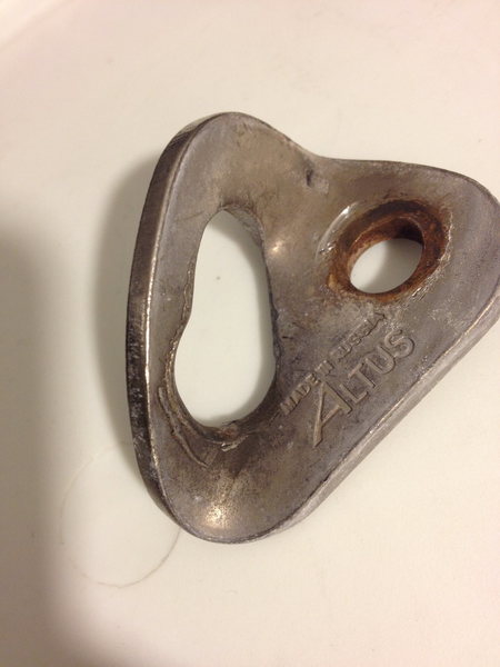 Altus titanium hanger that was on the crux (upper crux) bolt of Pump-o-rama.