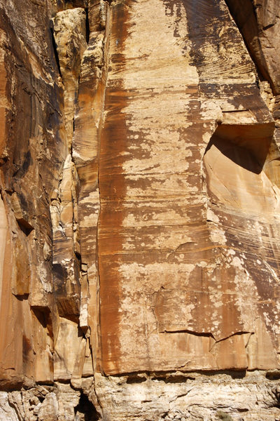 Seduction Line is easily identified by the prominent red streak running its entirety. 5.12a.