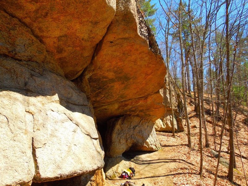 Gang bang 5.11+? to the left coming to picture top, and Roofer Madness 5.11+ to the right