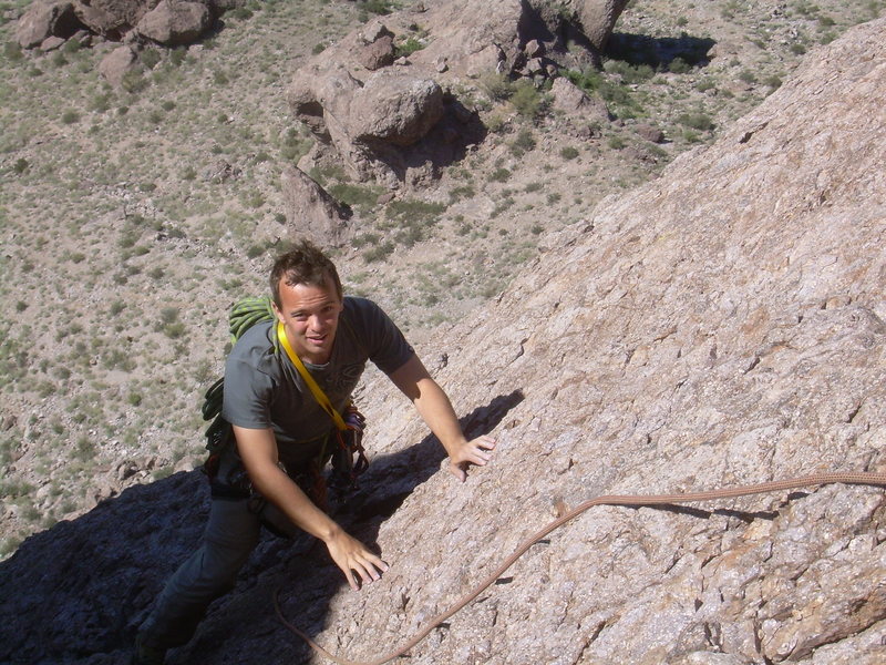 Mike follows the 2nd pitch. Very cool face climbing!