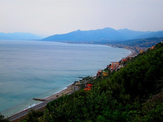 Looking past Borgio Verezzi towards Pietra Ligure from Caprazoppa
