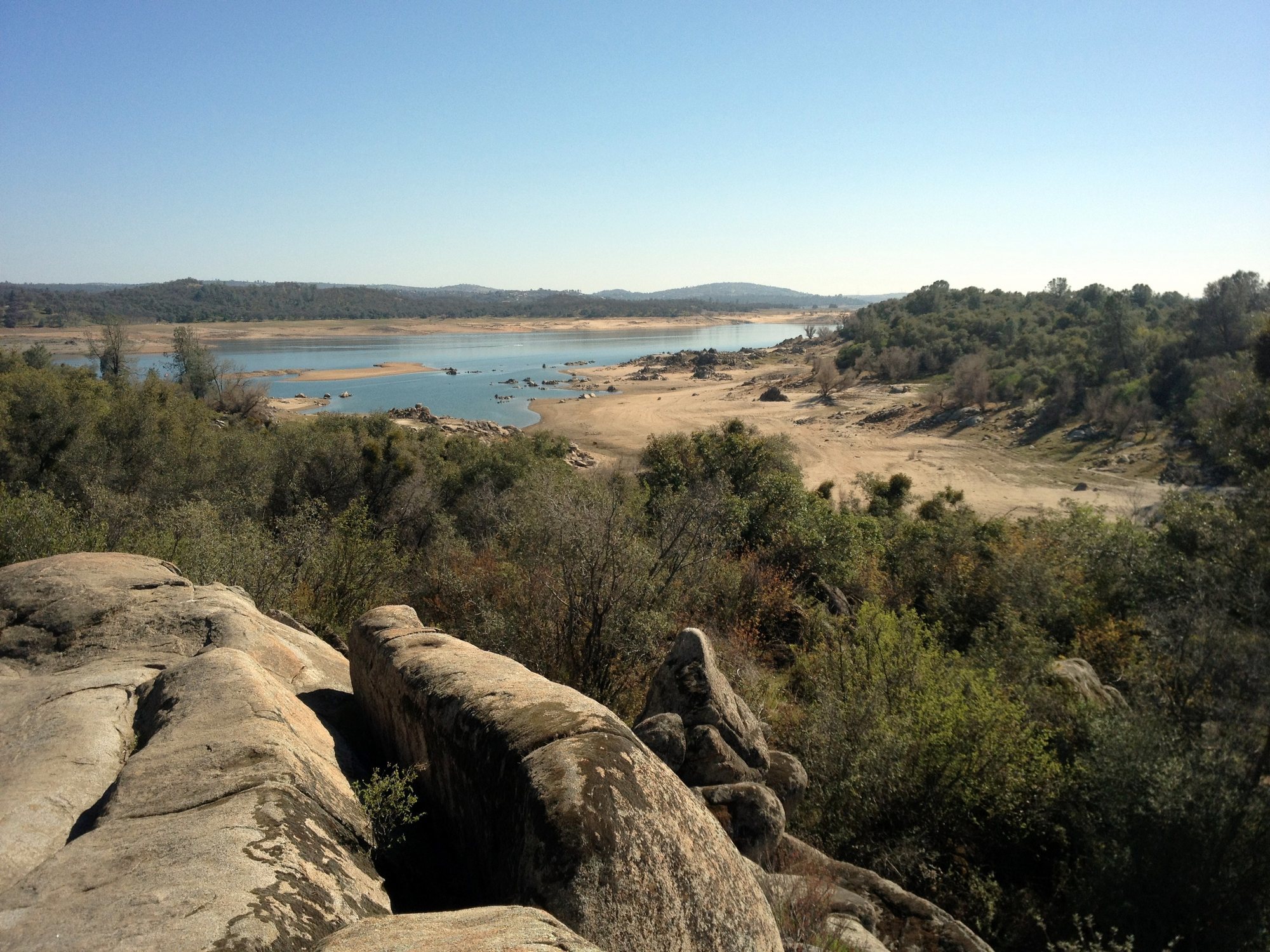 Late winter water levels at Folsom Lake, with a few tantalizing granite