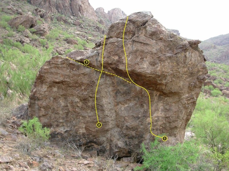 Sanctuary Boulder<br>
<br>
1 Sanctuary<br>
2 warmup<br>
3 Bingmaster traverse