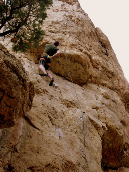 This is what the climb looks like from the ground. It's the leftmost route on this part of the wall.