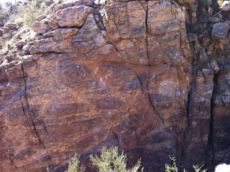 The upper half of the wall as seen from the top of the North side of the canyon