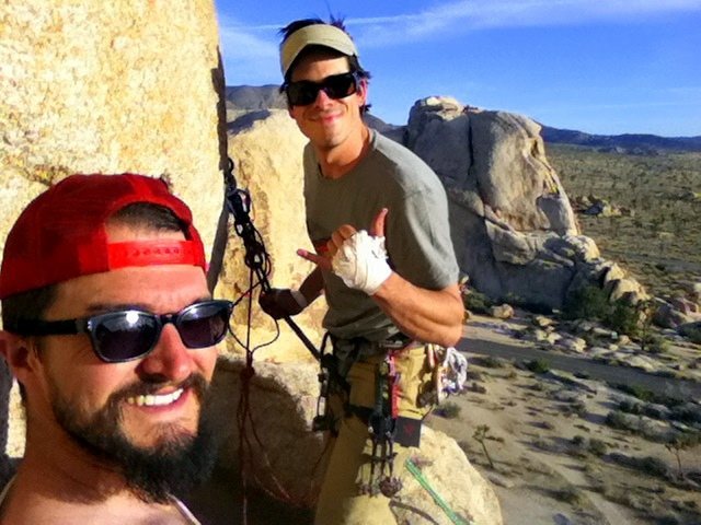 Bathtub belay atop Double Cross.