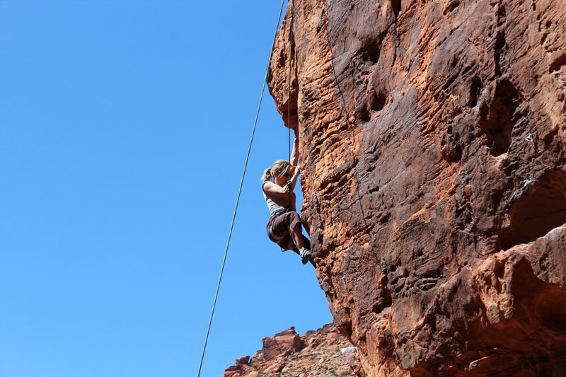 Jenny just past the crux