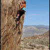 Amy Jo Ness bouldering at Alabama Hills.<br>
Photo by Blitzo.