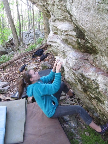 Sarene on the start to "Lightning Mcqueen" on the Contrast Boulder.