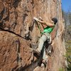 Red Wall<br>
<br>
Axis(Bold as Love) (5.11d) mixed<br>
<br>
Crowders Mountain State Park, North Carolina