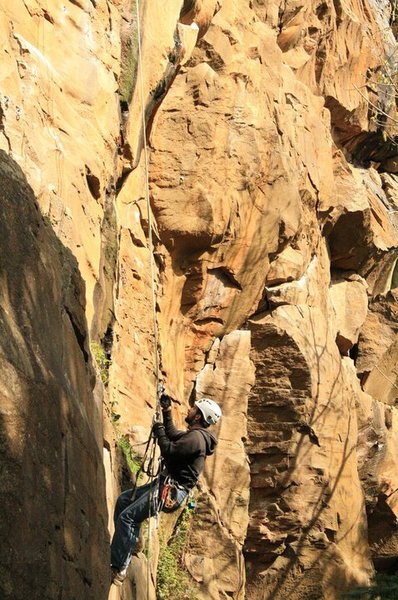Andrew practicing ascending and descending at Broughton Bluff, OR.