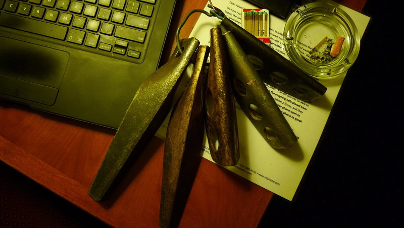 A couple of Harvey's pins. The two angles on the left he had made just for the Sundevil Chimney route.