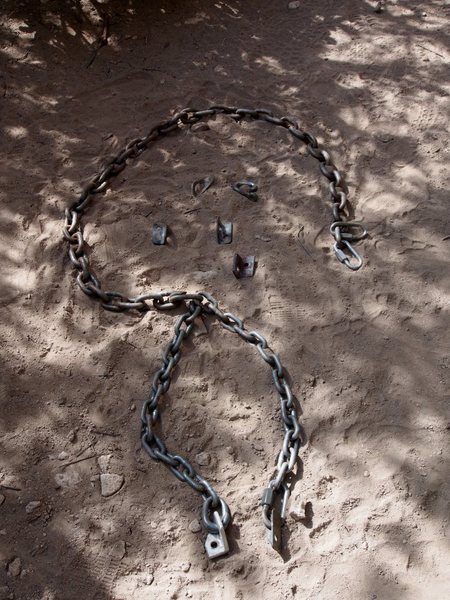 Mank from Bullet the Blue Sky and Tanks for the Huecos (chain). Some angle iron, bent-spinner SMCs, Sawed off pitons-hangers, Chain with worn links (TFTH) replaced with Mussy Hooks... 2 bolts were bad and need to be chopped, one was pounded in. Many of the bolts that were good got new hangers (Break down still needs some stainless SMC (mostly bent-spinners) replaced but I tightened down the lowest bolt on that line). More to come.