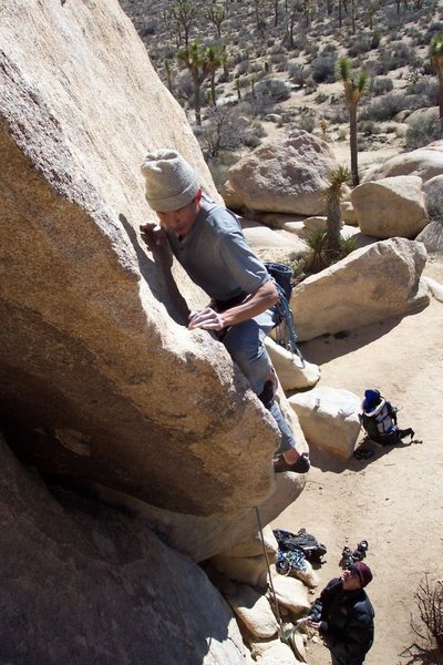 Getting ready to make the High Step, to Clip the First Bolt, on R.M.L. Photo By Jeff Laina.