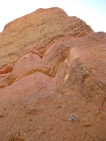 Looking up the route from the base. Things start off nicely with an ice screw bolt.