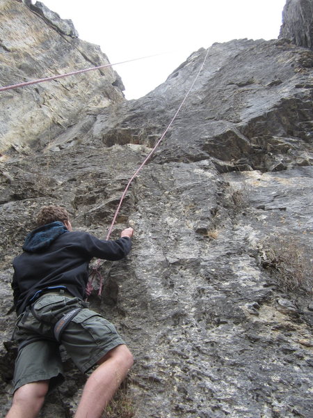 Climbing buddy Taylor Robbins starting up a Top-Roped "Grifter" 5.10a/b at The Killer Crag, Ogden Canyon