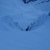 Looking down Leuthold Couloir into the hourglass
