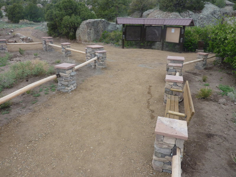 Penitente Canyon entrance area after the work - lots of new plants moved in and trail compacted nicely