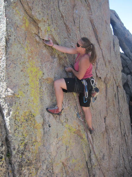 Parker Fagrelius leading through to the arete.