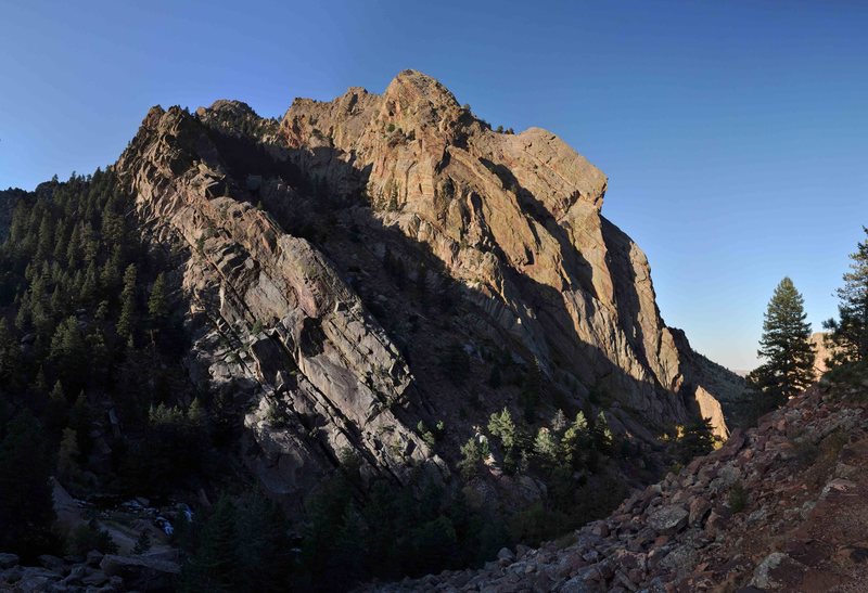 Photomosaic of the West Ridge and Redgarden shot at sunset from the Fowler Trail. Stitching and post processing in AutoPano Pro.