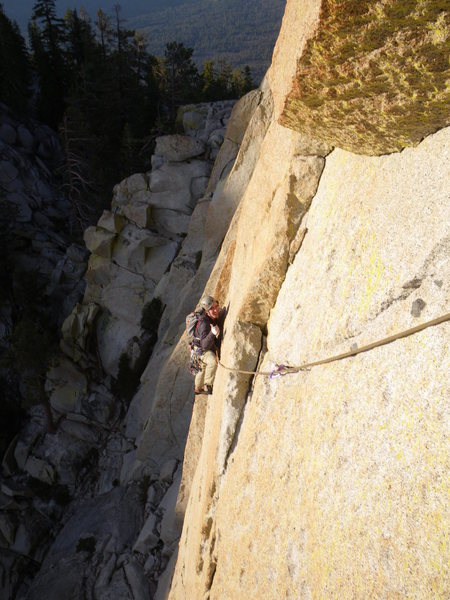Ty grinning like an idiot on the P2 traverse. I'm pretty sure I was doing the same thing at that point.