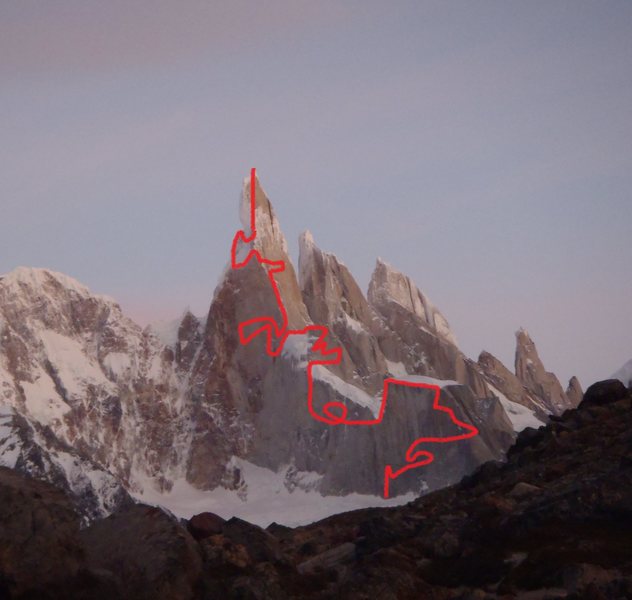My new route up Cerro Torre. I call it "The Directesima". 7562 bolts.