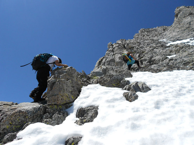 Lluis and Parker avoiding the snow on the way up the main gully.