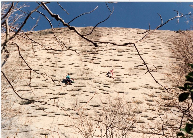 CC starting out on The Sea of Brows by the Waste side 2nd pitch with Eddie Begoon on belay, 11-88.