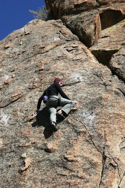 Justin starting the crux sequence on the first ascent of Domestic Bliss, 5.9+.
