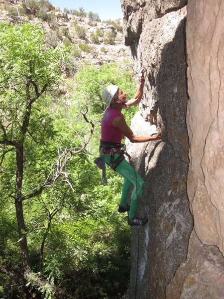 Peter at crux 1<br>
photo - Brian Boyd
