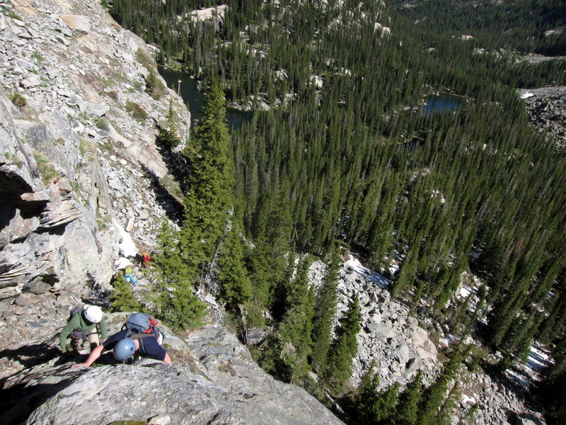 Starting up the huge ramp. Pitch 2-5 scramblefest.