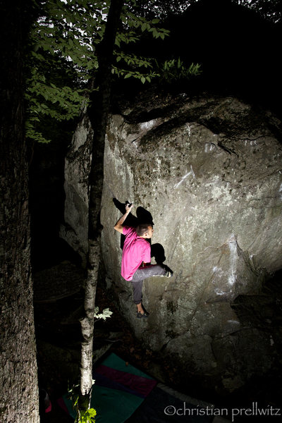 Moving through the foot/hand match on 'Up Into The Green Silence'- Rumney, NH.