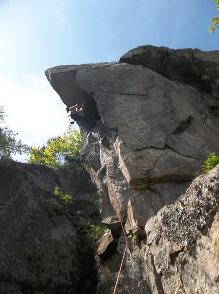 Mike post crux whip. Check out the plumb line from the angle of his rope, its a little steep up there.