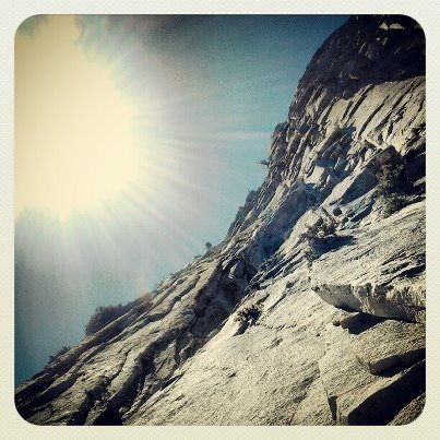Looking up somewhere around the first or second pitch. Beautiful climb!