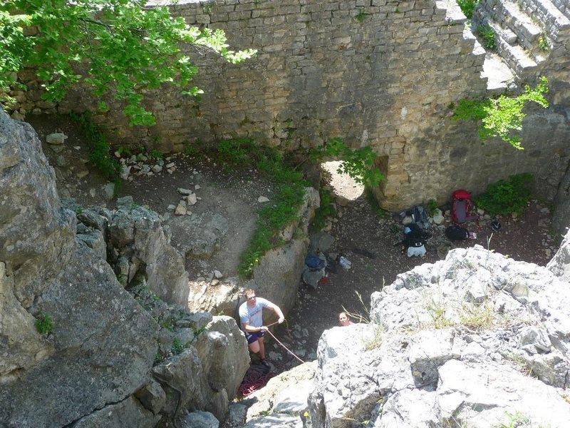 View of the inside of the tower from the top of the climbing area.