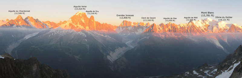 View of the Mont Blanc Massif from Aiguille des Crochues in the ...