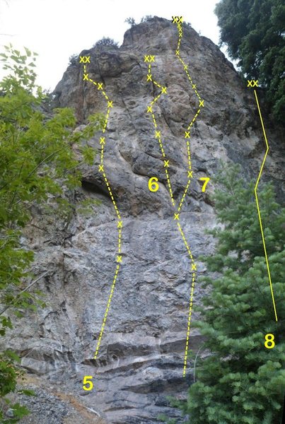 Avalanche Buttress<br>
5. Air Blast 5.12b/c<br>
6. Avalanche 5.11d<br>
7. Unknown 5.12-ish<br>
8. Return to Sender 5.12a/b