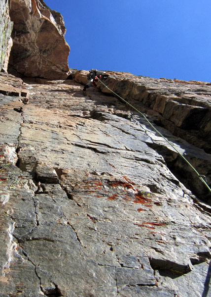 Brent Butler on an undocumented 5.10b variation to Flying Buttress.