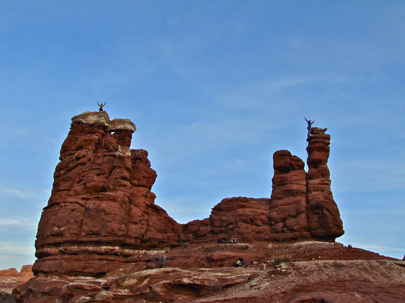 U tower to the left and Y tower to the right. Matt P and Ben K on the summits.