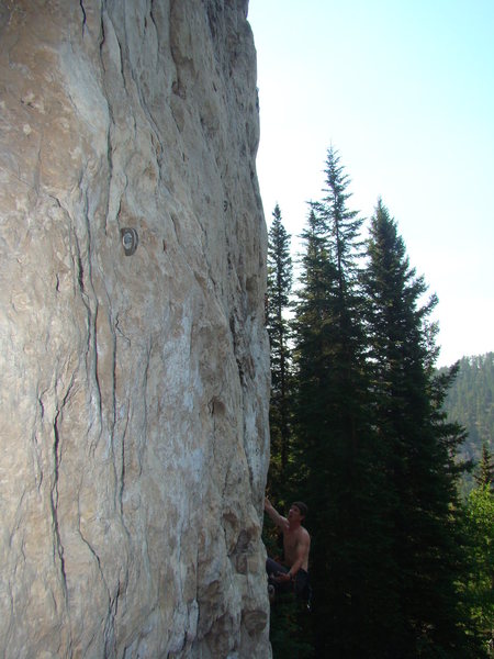 Reggie sizing up Mister Fister, 5.11a.
