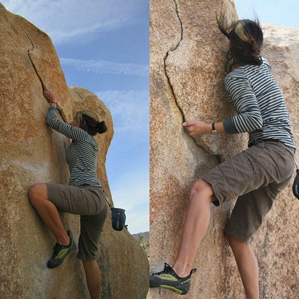 Coming into the crux of the problem. (Climber Jackie Trejo)
