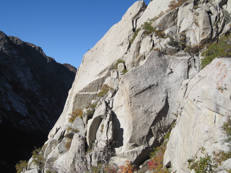 Summer Wine.. with Warhorse traverse and slab to the left.